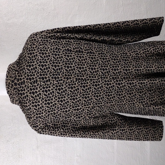 Samuel Dong Tan Black Leopard Print Funnel Neck Long Sleeve Midi Coat Dress - Picture 8 of 15